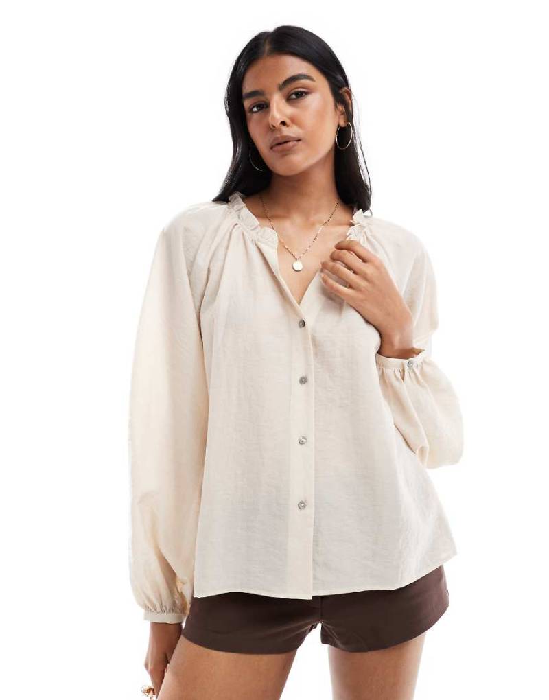Vero Moda - Bluse im Boho-Stil in Creme mit Blousonärmeln-Weiß von Vero Moda