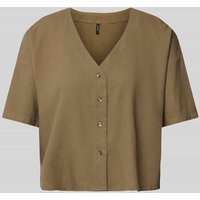 Vero Moda Bluse mit V-Ausschnitt aus Viskose-Leinen-Mix Modell 'JESMILO' in Khaki, Größe XS von Vero Moda