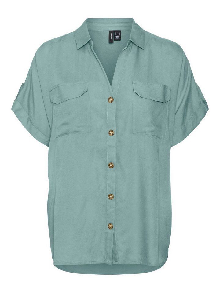Vero Moda Blusenshirt Gestreiftes Kurzarmhemd mit Brusttaschen und Knöpfen VMBUMPY SS SHIRT WVN GA NOOS von Vero Moda