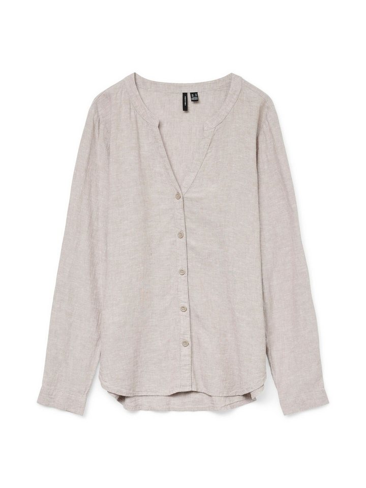 Vero Moda Blusenshirt Leinenoptik, V-Ausschnitt, Langarm, Knopfleiste VMLINN LS V-NECK SHIRT WVN NOOS von Vero Moda