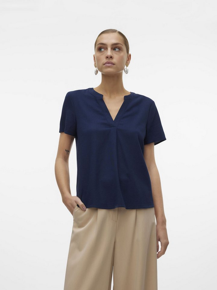 Vero Moda Blusenshirt VMMYMILO SS V-NECK TOP WVN GA mit Leinen von Vero Moda