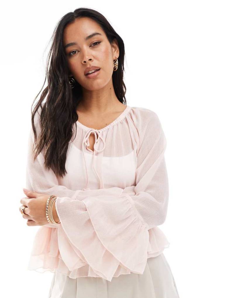 Vero Moda - Boho-Oberteil in Rosé mit Rüschensaum-Rosa von Vero Moda