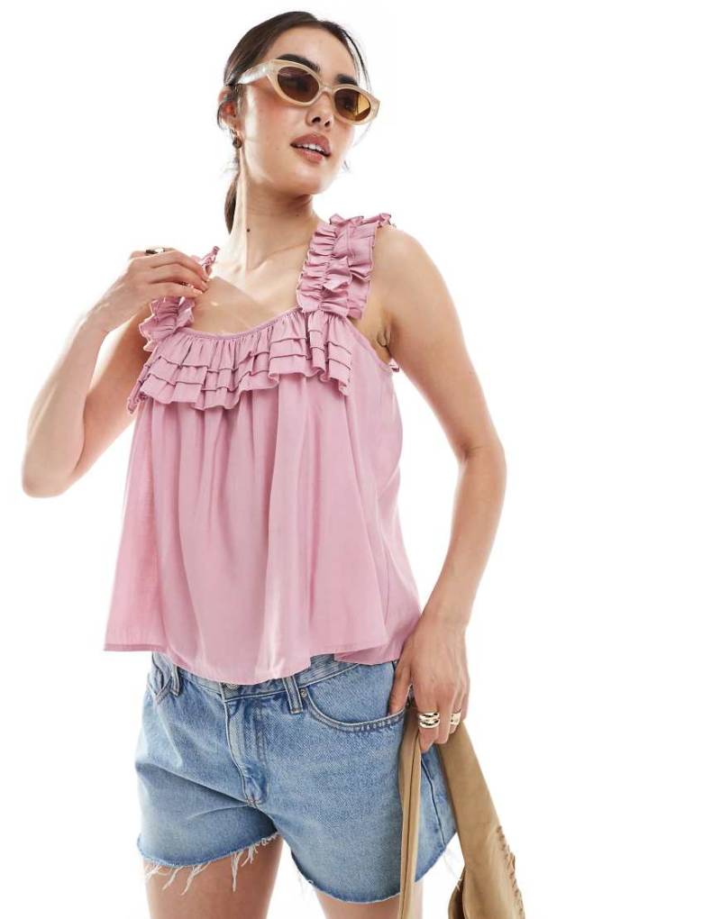 Vero Moda - Camisole in Rosa mit plissiertem Rüschenbesatz von Vero Moda