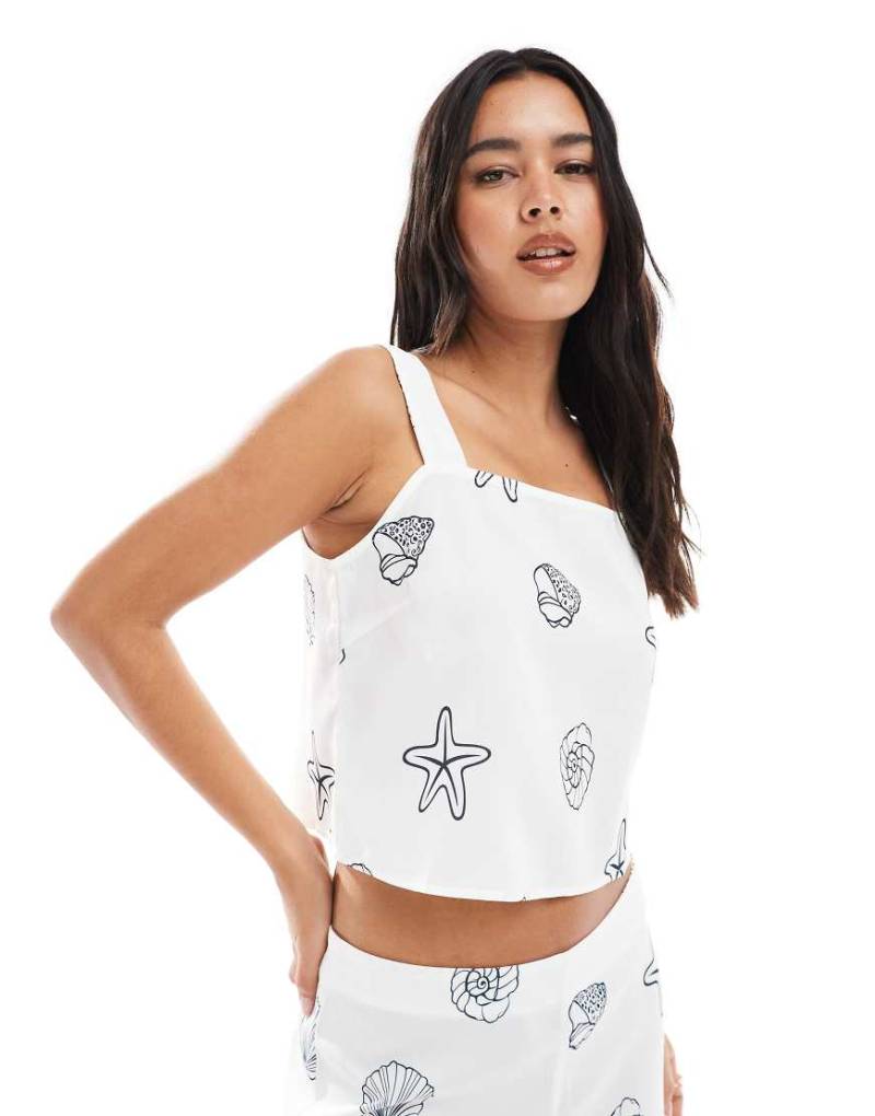 Vero Moda - Camisole mit eckigem Ausschnitt und Muschelmuster, Kombiteil-Weiß von Vero Moda