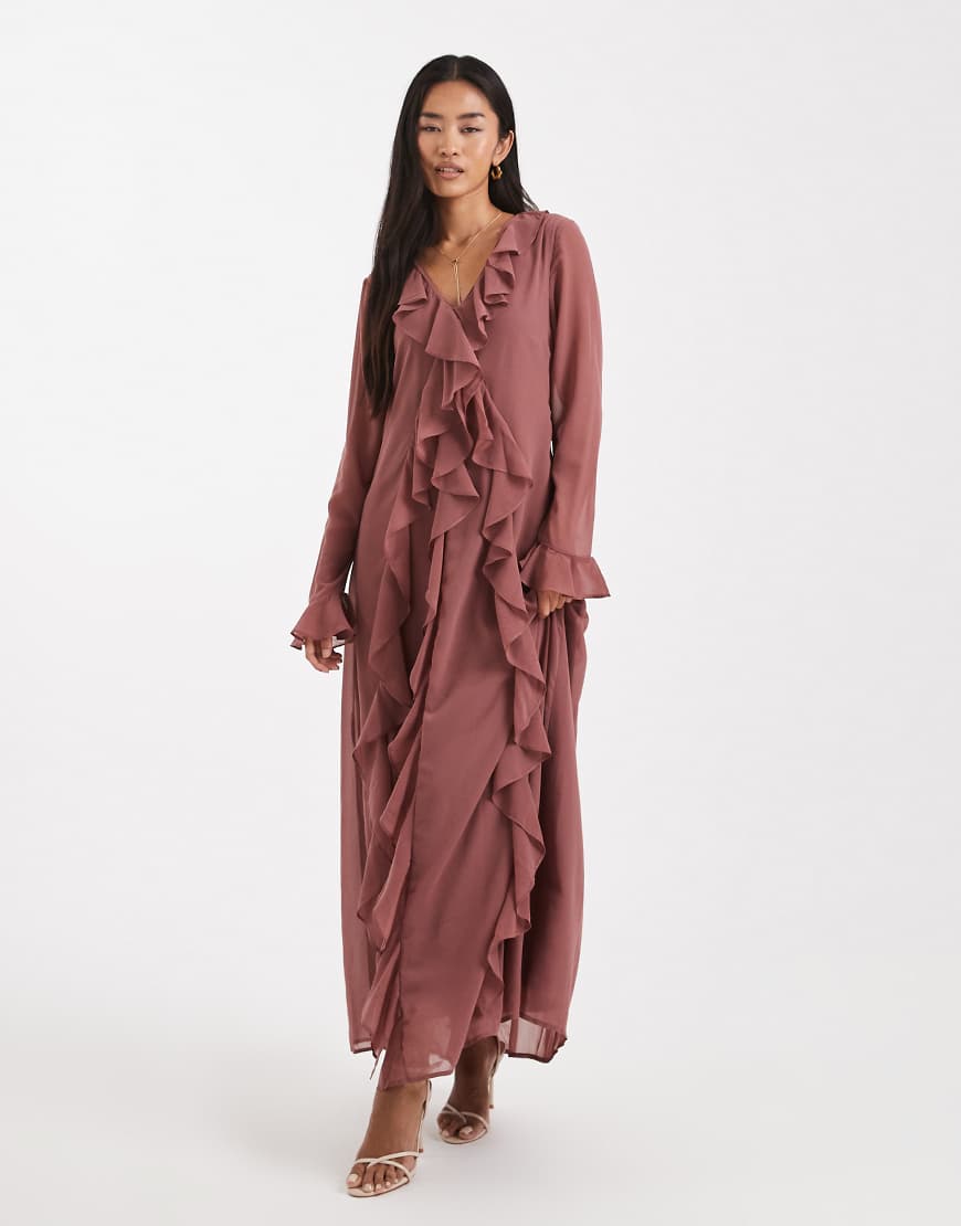 Vero Moda - Chiffon-Maxikleid in Rosa im Boho-Stil mit Rüschendetail von Vero Moda