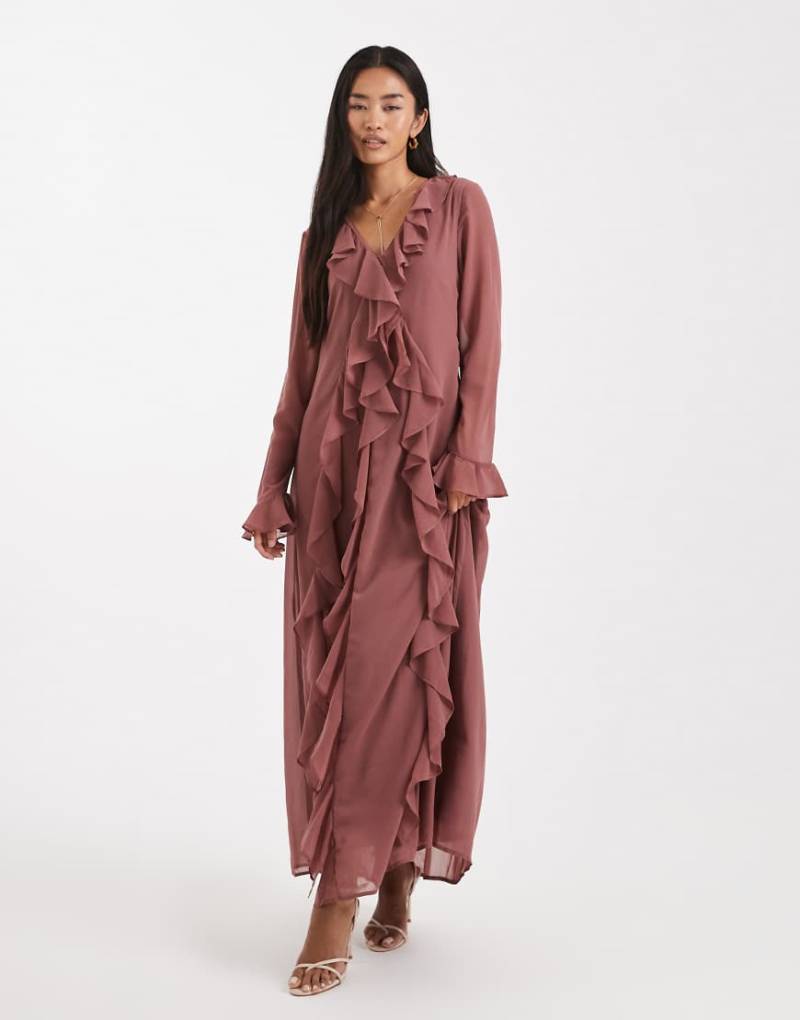 Vero Moda - Chiffon-Maxikleid in Rosa im Boho-Stil mit Rüschendetail von Vero Moda