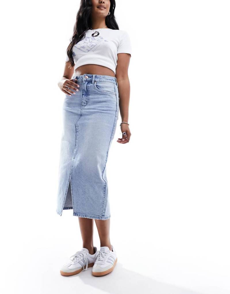 Vero Moda - Denim-Midaxi-Rock in Hellblau mit Schlitz vorne von Vero Moda