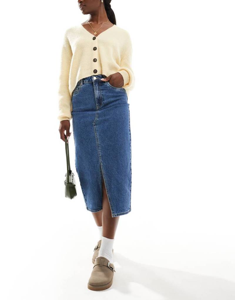 Vero Moda - Denim-Midaxi-Rock in Mittelblau mit Schlitz vorne von Vero Moda