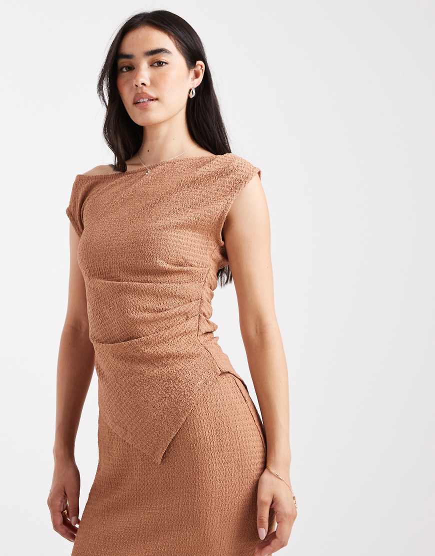 Vero Moda - Drapiertes Oberteil aus strukturiertem Jersey in Mokkabraun mit asymmetrischem Detail, Kombiteil-Brown von Vero Moda