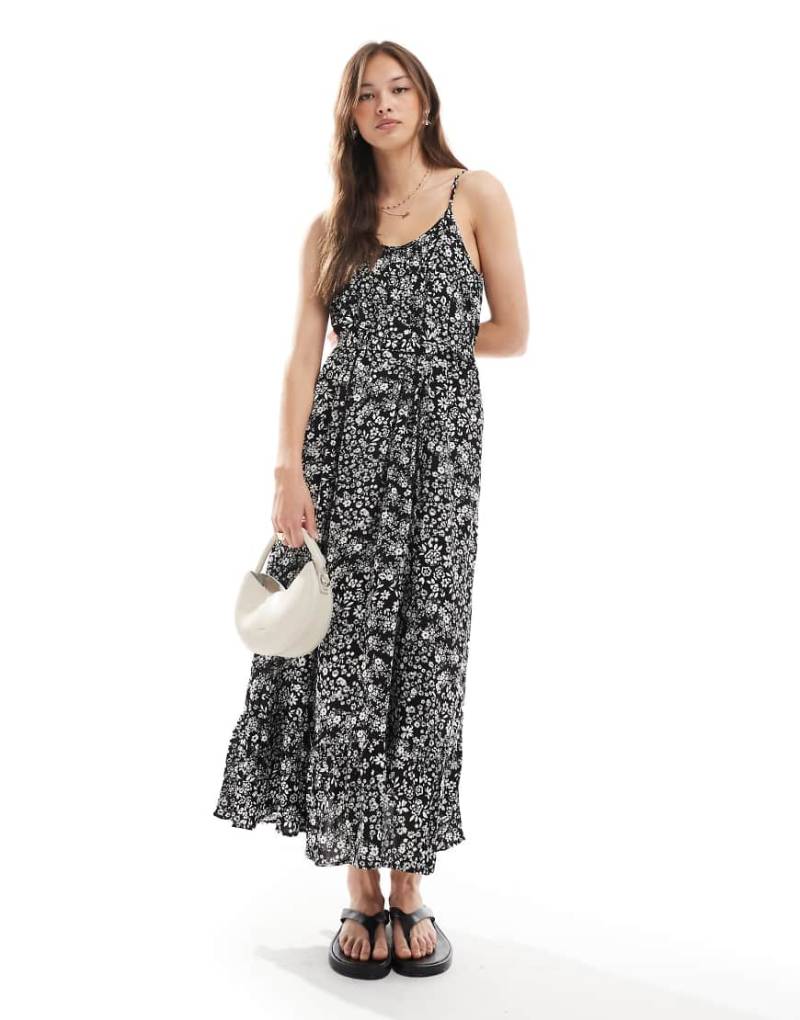 Vero Moda - Easy - Knöchellanges Trägerkleid in Schwarz mit Blümchenmuster von Vero Moda