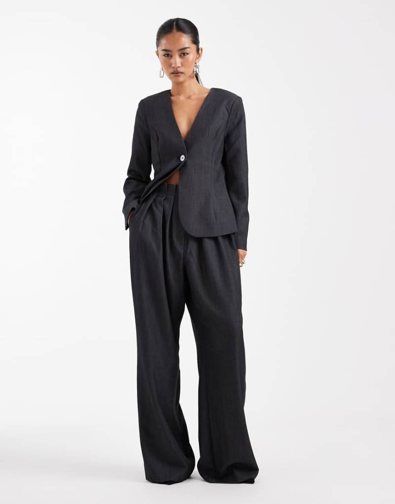 Vero Moda - Elegante Bundfaltenhose in Dunkelgrau meliert mit hohem Bund, Kombiteil von Vero Moda