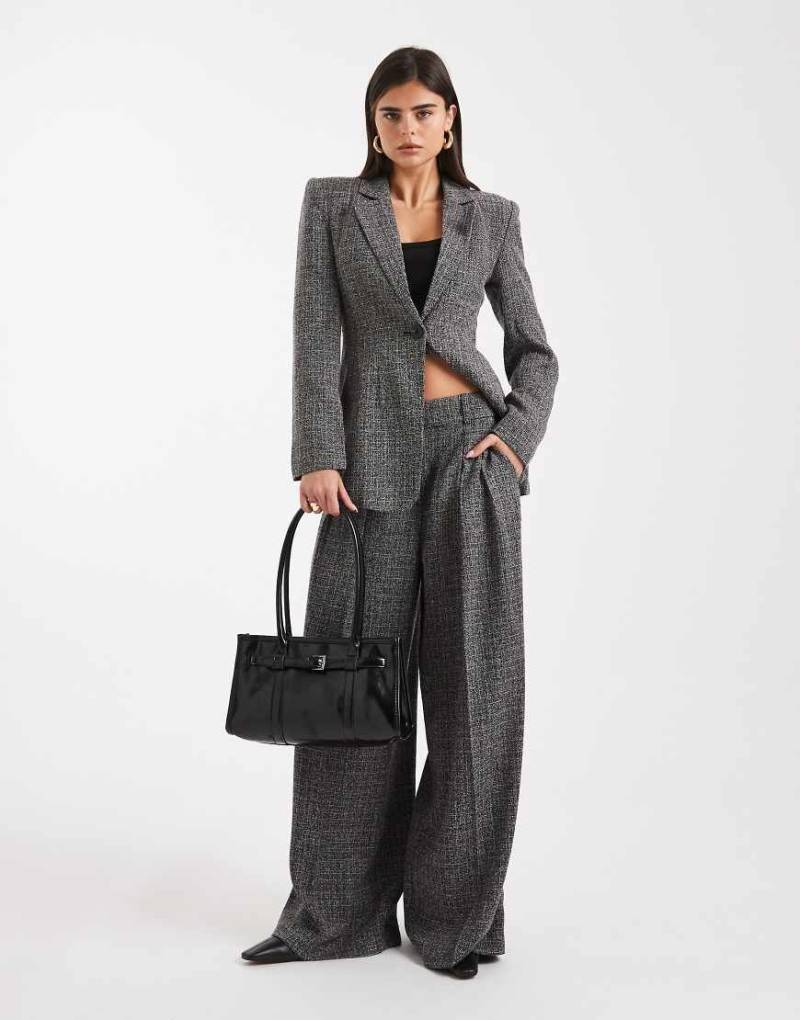 Vero Moda - Elegante Tweed-Hose in meliertem Schwarz mit weitem Bein und Bügelfalte vorne, Kombiteil von Vero Moda