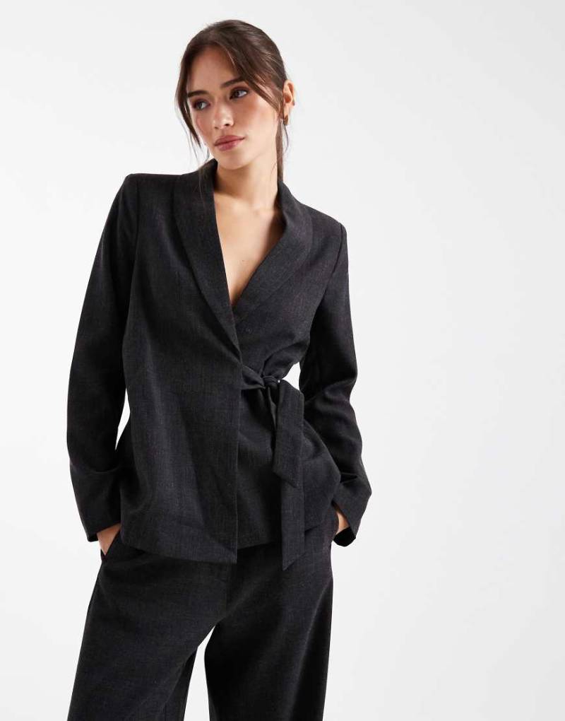 Vero Moda - Eleganter, seitlich gebundener Blazer in Dunkelgrau meliert, Kombiteil von Vero Moda
