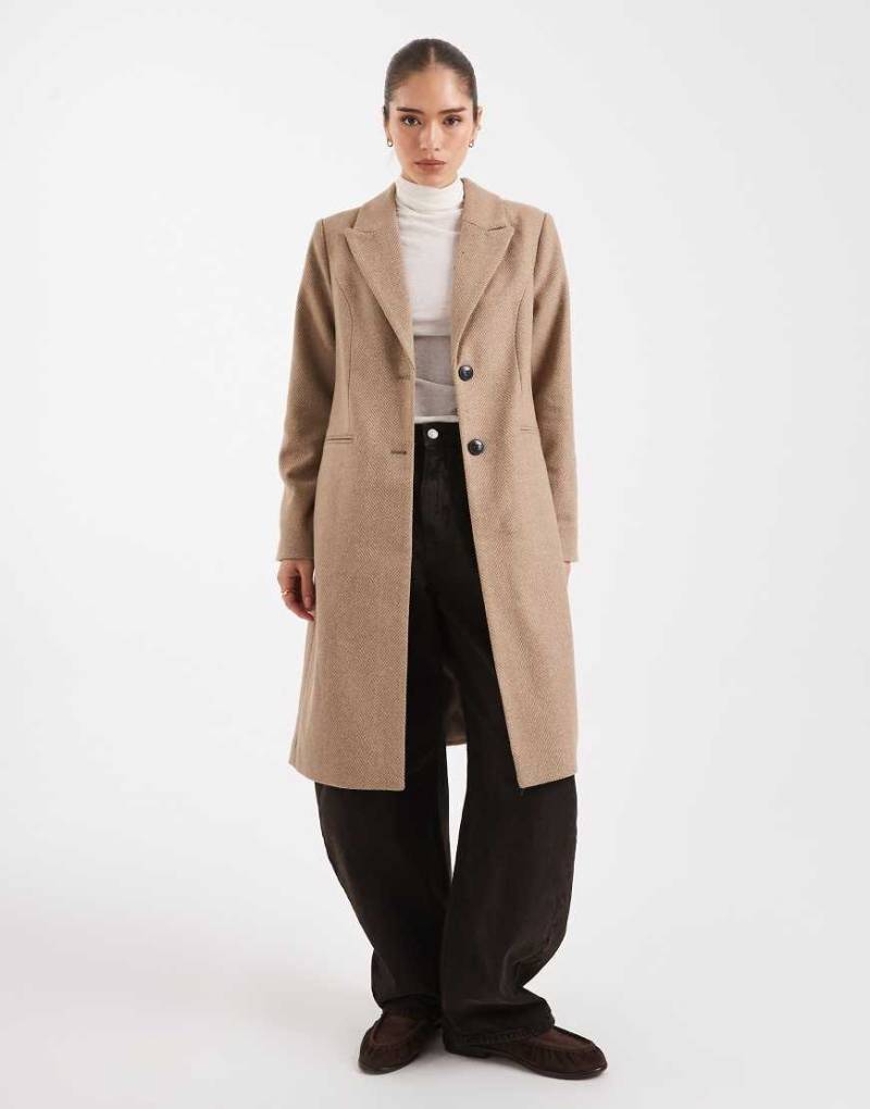 Vero Moda - Eleganter Mantel aus Wollmix in Taupe mit Fischgrätmuster-Brown von Vero Moda