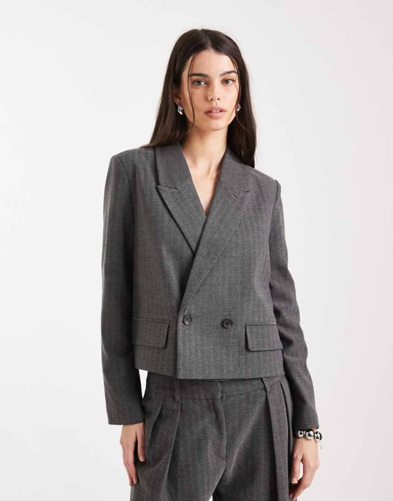 Vero Moda - Eleganter Oversize-Blazer mit Cropped-Schnitt in Mittelgrau mit Fischgrätmuster von Vero Moda