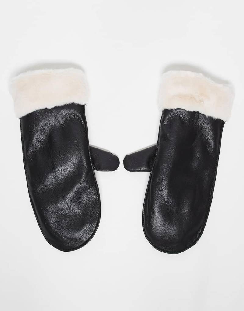 Vero Moda - Fäustlinge aus Kunstleder in Schwarz mit Kunstpelzbesatz von Vero Moda