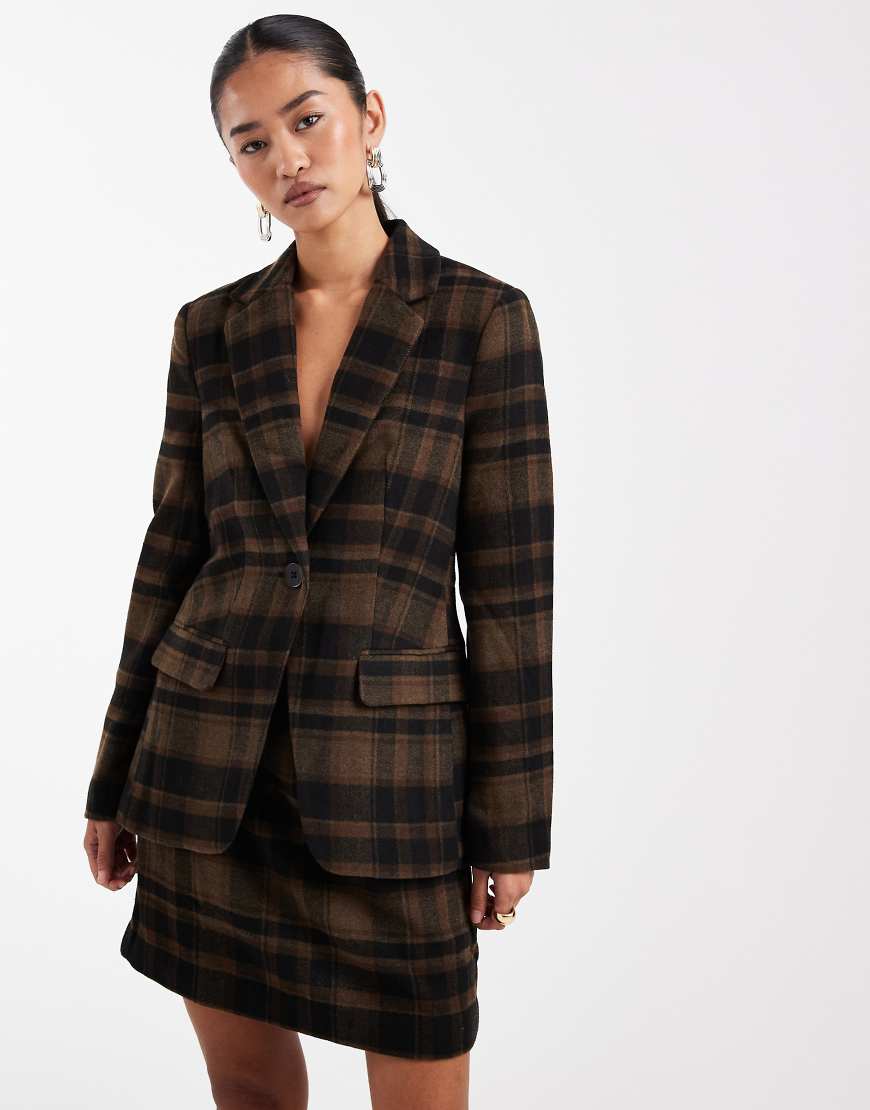 Vero Moda - Flanell-Blazer in Schokobraun mit Karomuster, Kombiteil-Brown von Vero Moda