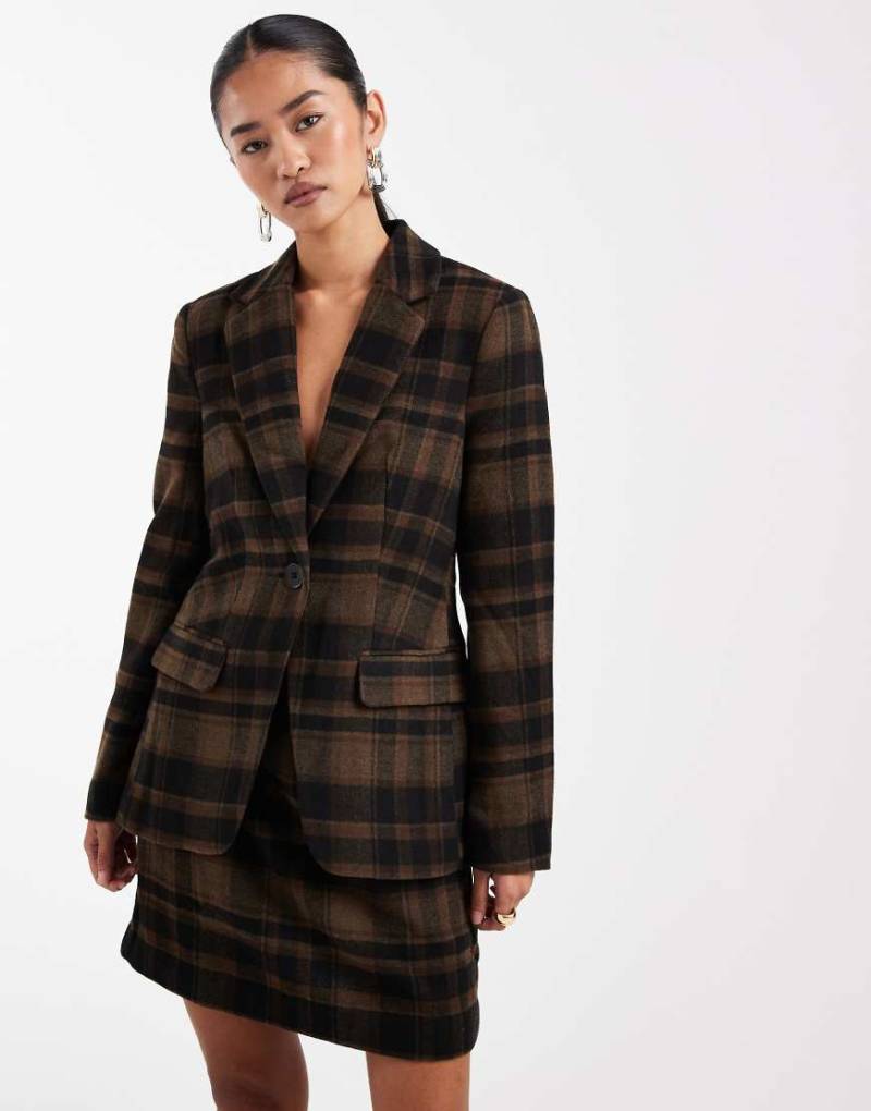 Vero Moda - Flanell-Blazer in Schokobraun mit Karomuster, Kombiteil-Brown von Vero Moda