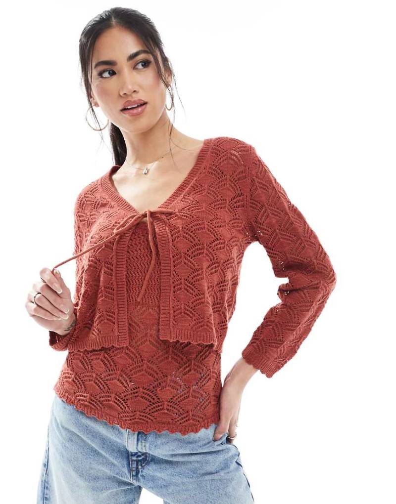 Vero Moda - Gehäkelte Cropped Strickjacke in Terrakotta, Kombiteil-Rot von Vero Moda