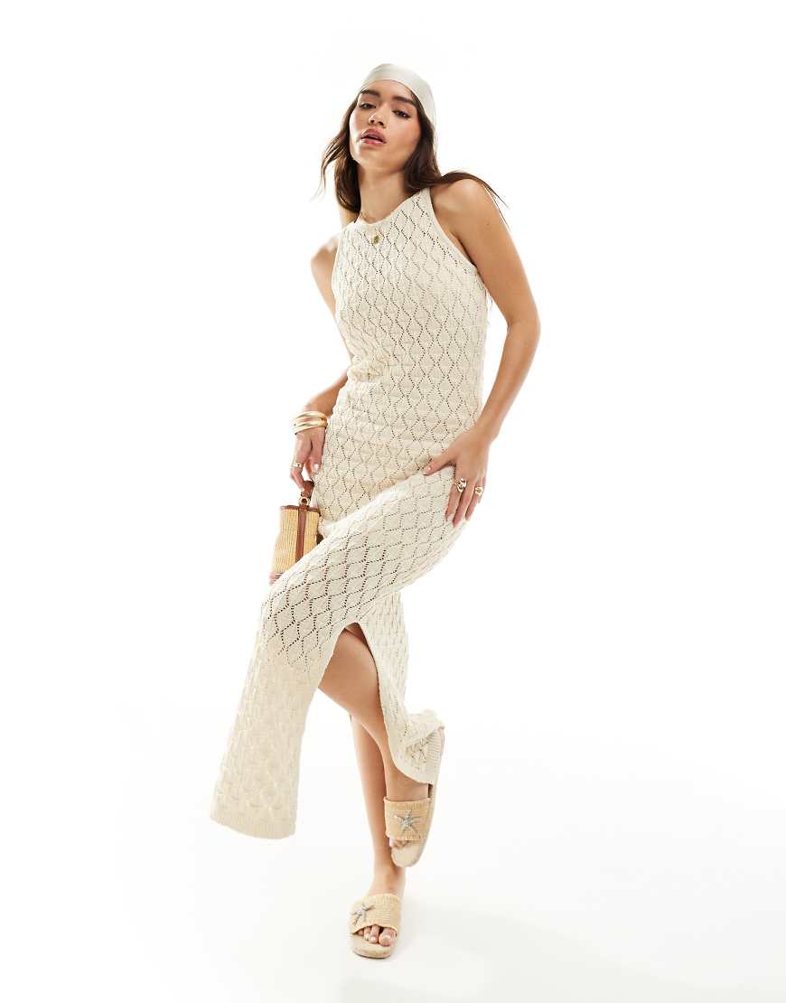 Vero Moda - Gehäkeltes Maxi-Tankkleid in Creme-Weiß von Vero Moda