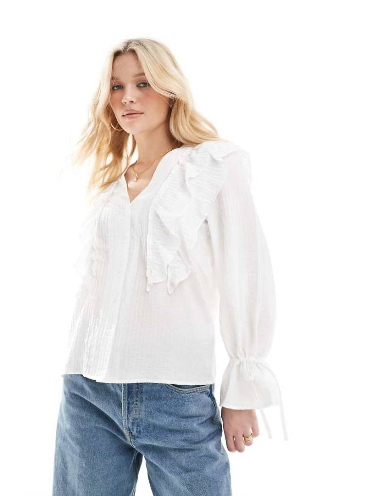 Vero Moda - Geraffte Bluse in Weiß mit Bindeärmeln von Vero Moda