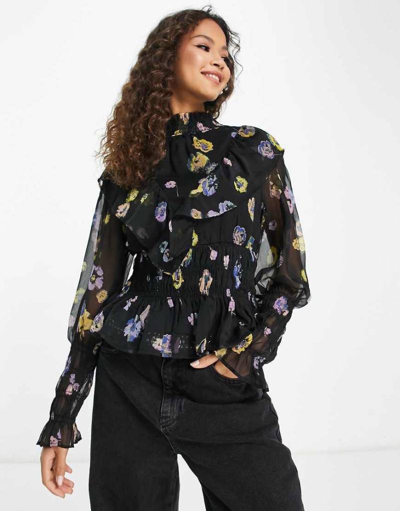 Vero Moda - Geraffte Bluse mit Blumenprint-Bunt von Vero Moda