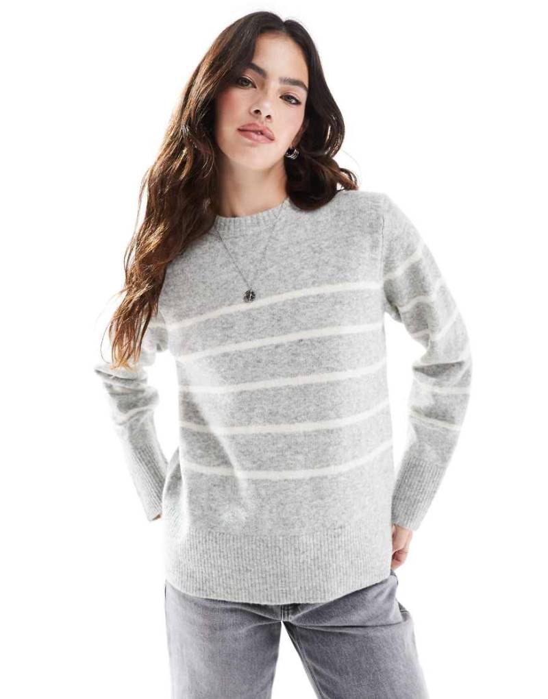 Vero Moda - Gestreifter Pullover in Cremeweiß und Grau mit Rundhalsausschnitt von Vero Moda