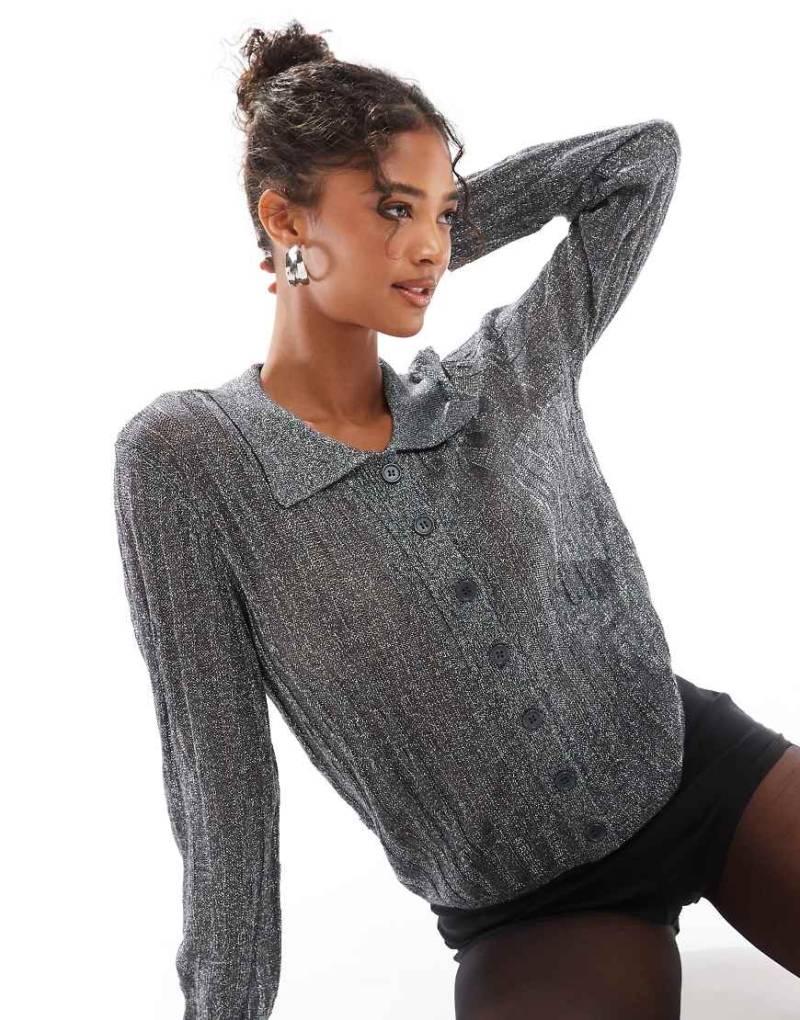 Vero Moda - Gestrickte Hemdbluse in glitzerndem Asphaltgrau von Vero Moda