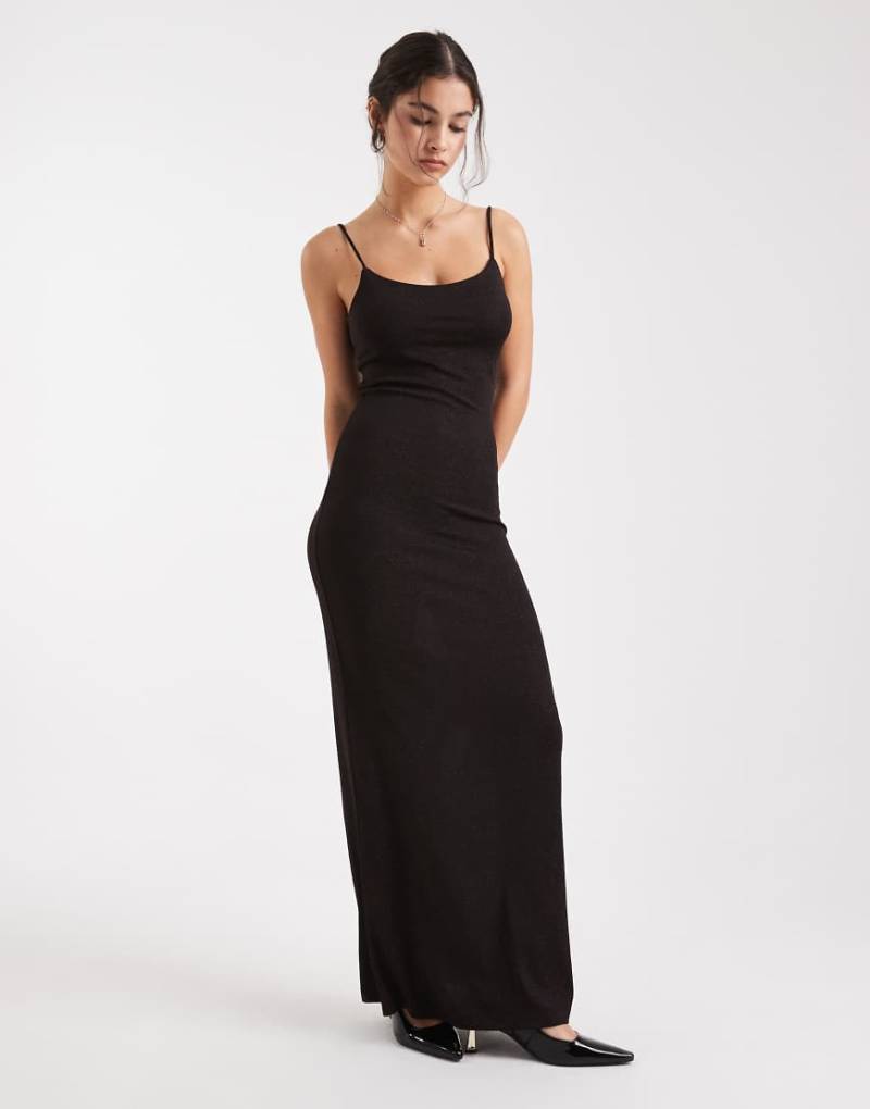 Vero Moda - Glitzer-Maxikleid in Schokobraun und Kupfer mit schmalen Trägern-Brown von Vero Moda