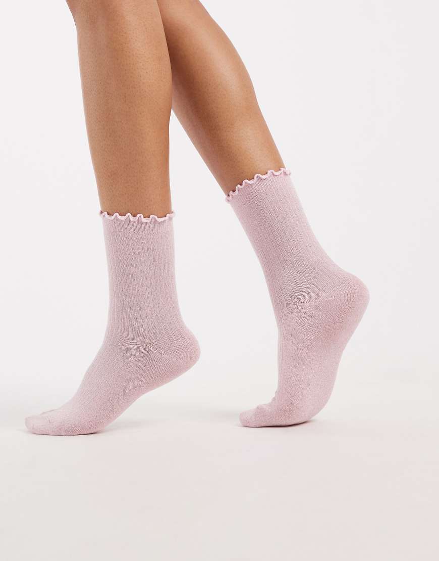 Vero Moda - Glitzernde Socken in Pink-A-Boo mit Rüschensaum-Rosa von Vero Moda