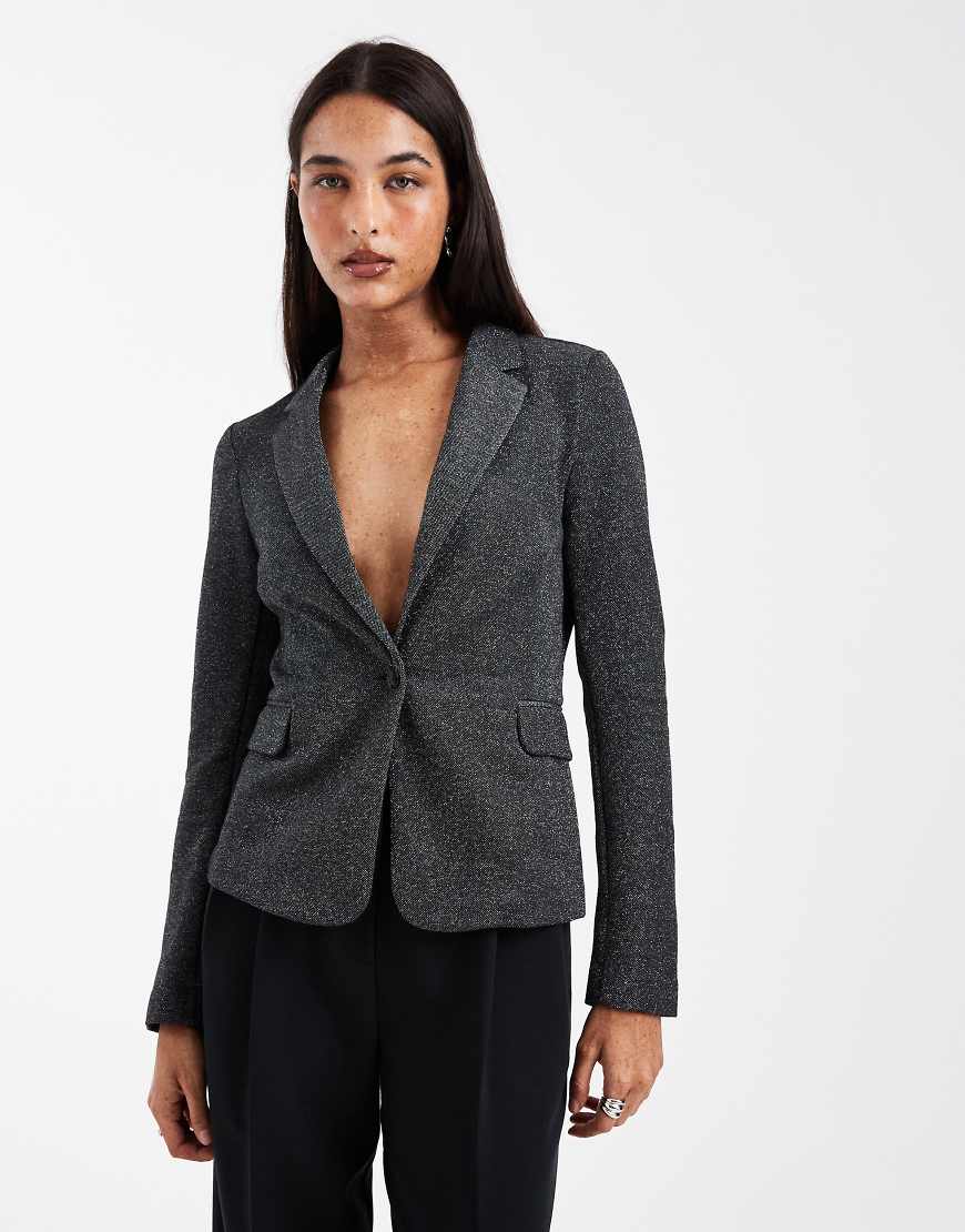 Vero Moda - Glitzernder, figurbetonter Stretch-Blazer in Schwarz und Silber von Vero Moda