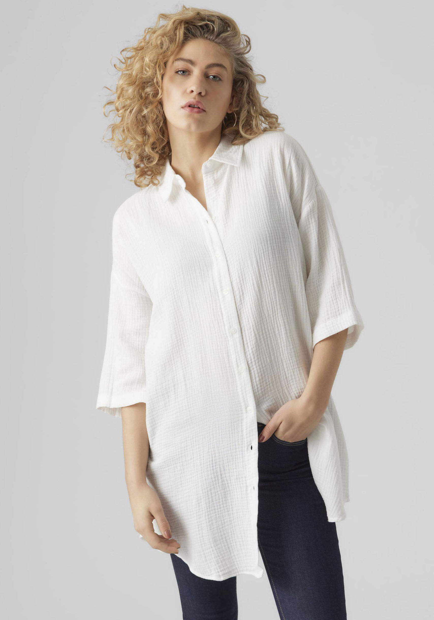 Vero Moda Hemdblusenkleid "VMNATALI 3/4 LONG OVERSHIRT NOOS", Sommerkleid, mit 3/4 Ärmel von Vero Moda