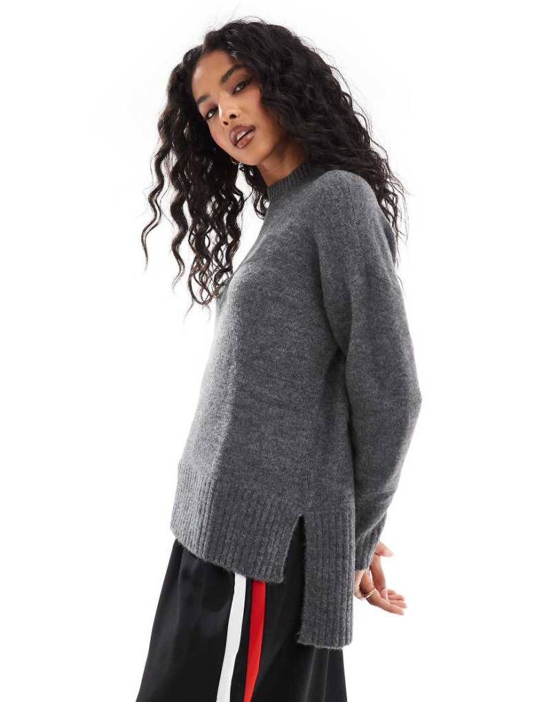 Vero Moda - Hochgeschlossener Oversize-Pullover in Mittelgrau meliert von Vero Moda