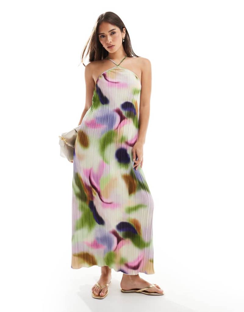 Vero Moda - Hochgeschlossenes plissiertes Maxikleid mit abstraktem Wirbelmuster-Bunt von Vero Moda