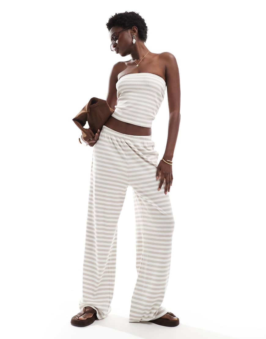 Vero Moda - Hose aus geripptem Jersey mit Streifen in Beige, Kombiteil-Weiß von Vero Moda
