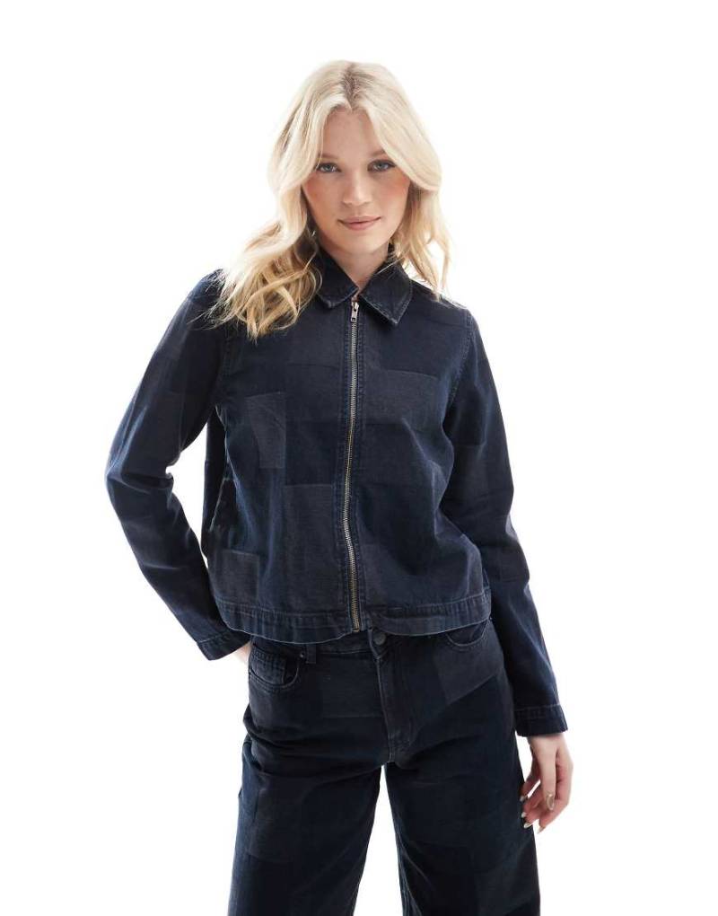 Vero Moda - Jeansjacke in Dunkelblau mit Patchwork-Design und Reißverschluss, Kombiteil von Vero Moda