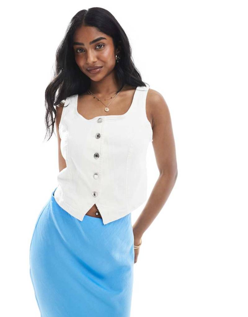 Vero Moda - Korsett-Oberteil aus Denim in Weiß mit durchgehender Knopfleiste von Vero Moda