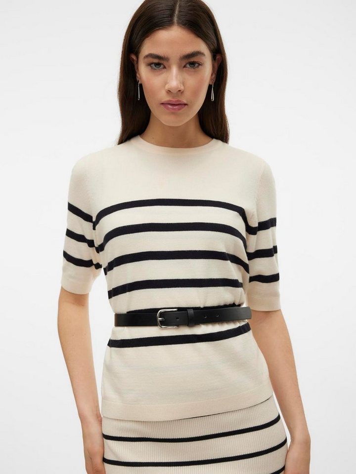 Vero Moda Kurzarmpullover leichter Feinstrickpullover VMSABA PLAIN SS O-NECK PULLOVER GA NOOS (Damenpullover, Rundhalsausschnitt, Kurzarm, Sommerpulli) im Regular Fit aus pflegeleichtem Materialmix mit Viskose von Vero Moda