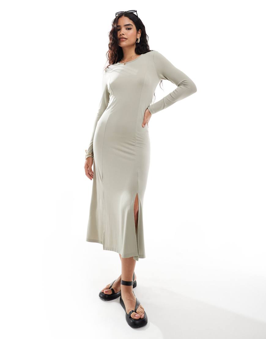 Vero Moda - Langärmliges Maxikleid in Steinbeige mit Ziernaht-Neutral von Vero Moda