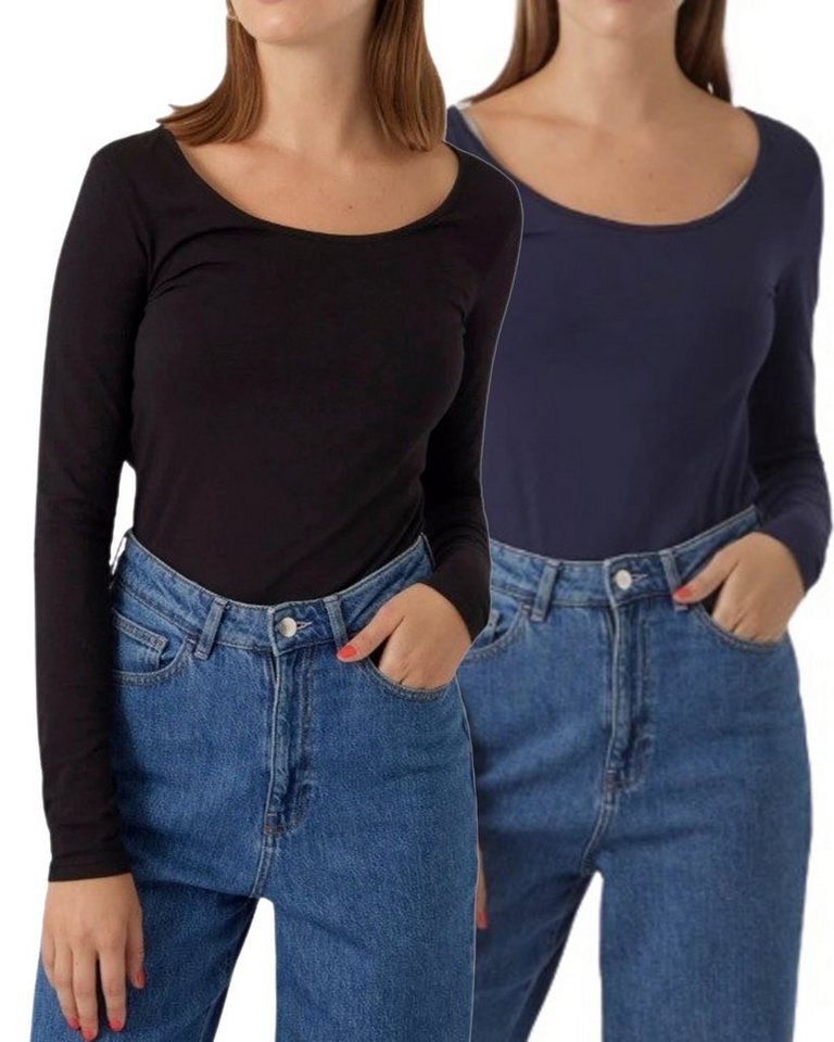 Vero Moda Langarmshirt stilvolle Longsleeves mit U-Neck Ausschnitt (2er-Pack) Unifarbene Shirts aus Baumwollmischung von Vero Moda