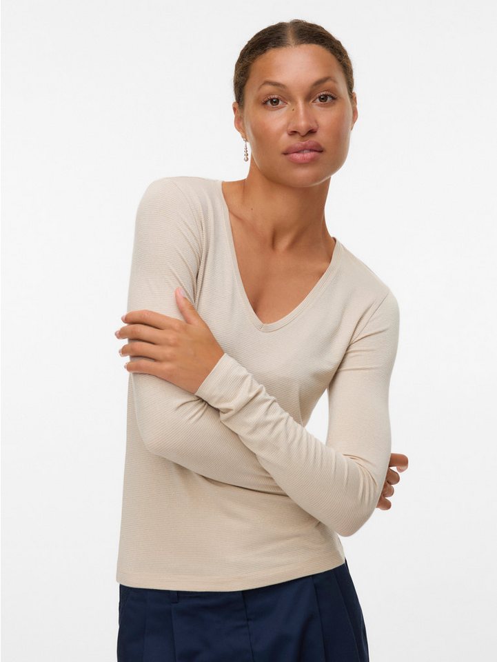 Vero Moda Langarmshirt VMLAVA GLITTER LS V-NECK TOP STRIPE NOOS von Vero Moda