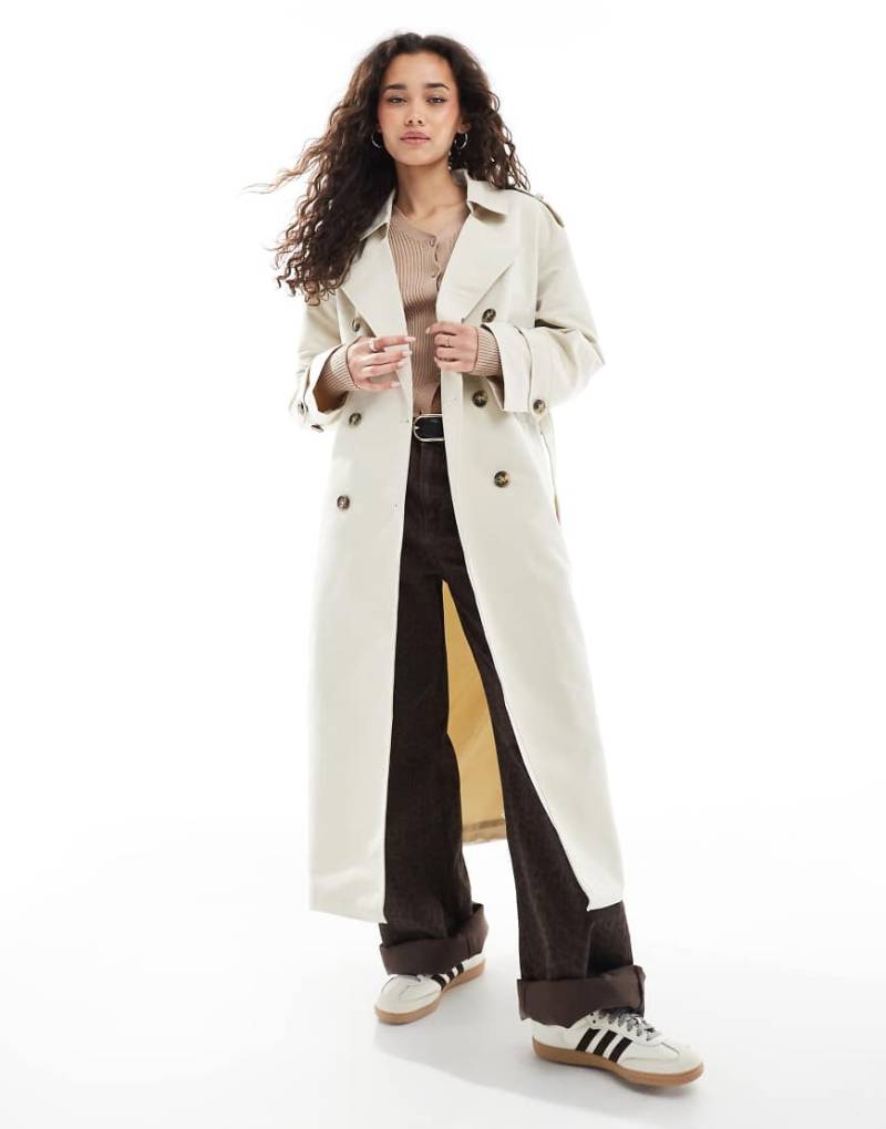 Vero Moda - Langer Trenchcoat in Hellbeige mit Bindegürtel-Neutral von Vero Moda