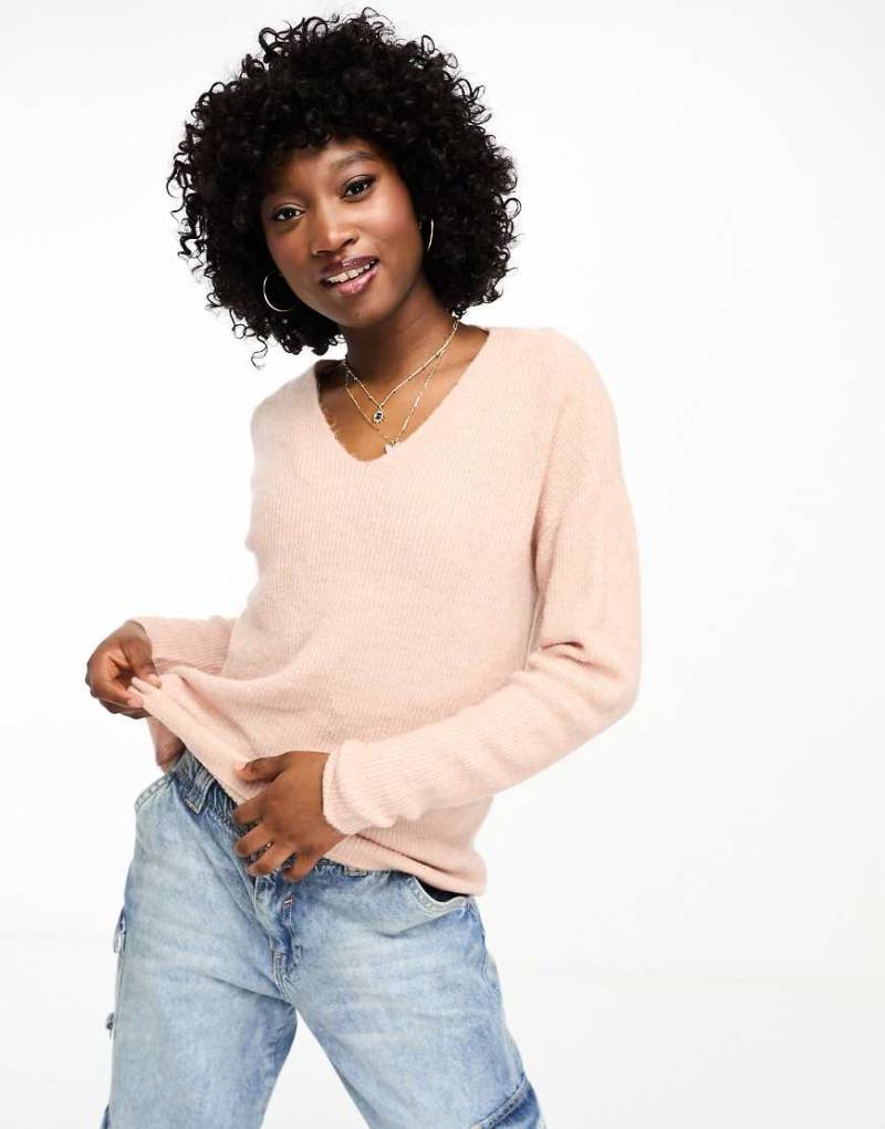 Vero Moda - Leichter Strickpullover in Rosa mit V-Ausschnitt von Vero Moda