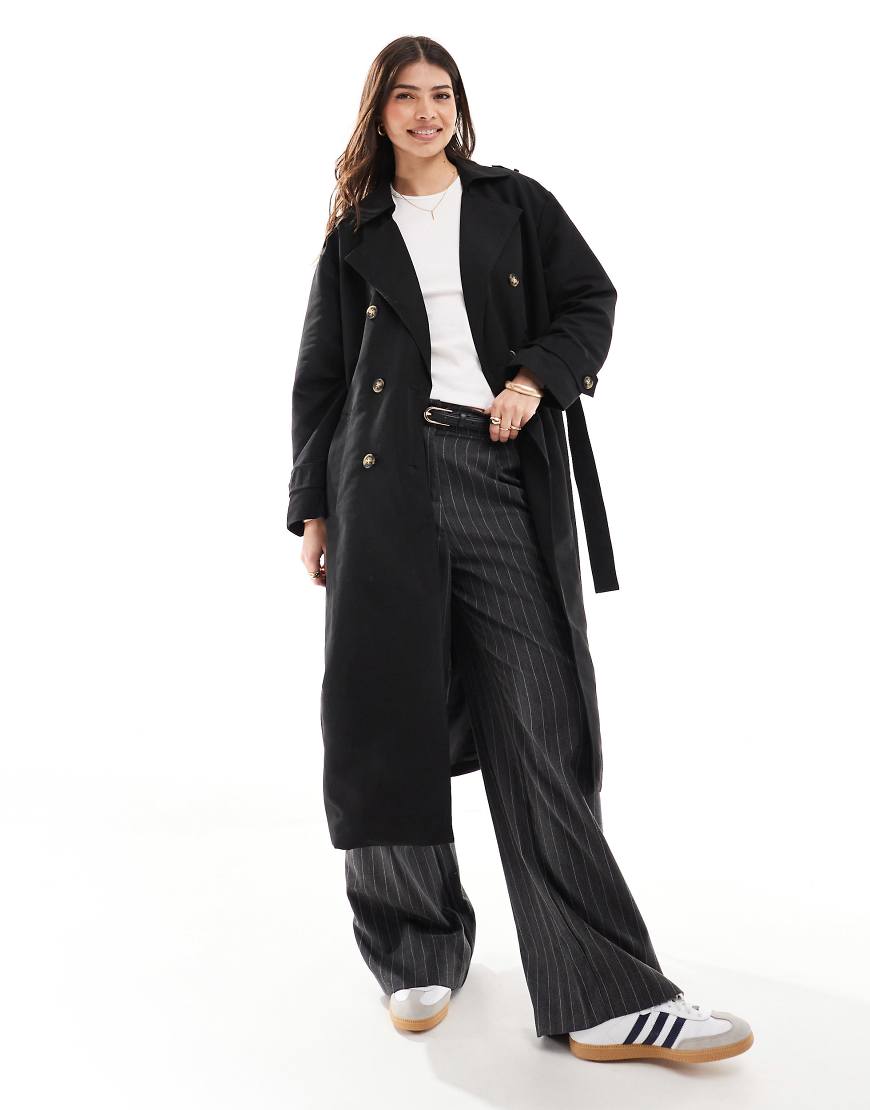 Vero Moda - Longline-Trenchcoat in Schwarz mit Bindegürtel von Vero Moda