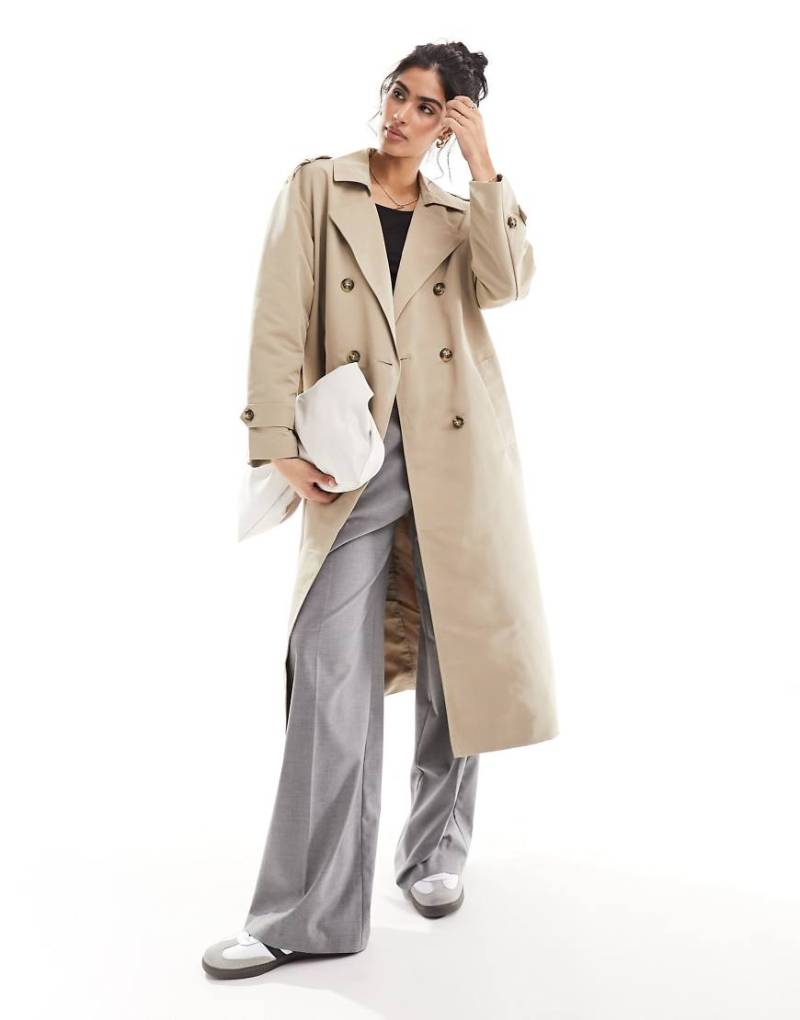 Vero Moda - Longline-Trenchcoat in Steinbeige mit Bindegürtel-Neutral von Vero Moda