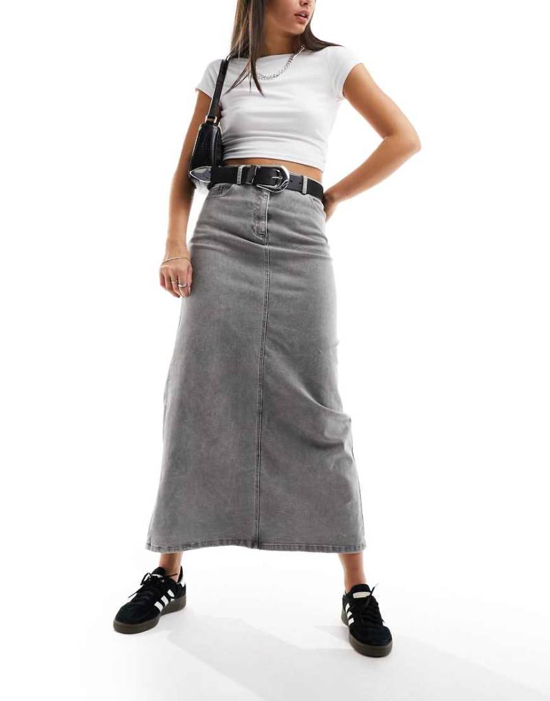 Vero Moda - Maxi-Jeansrock in verwaschenem Grau von Vero Moda