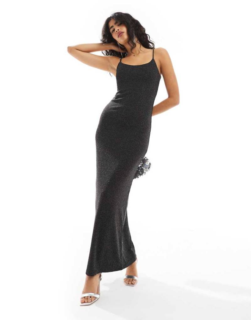 Vero Moda - Maxi-Trägerkleid in glitzerndem Schwarz von Vero Moda