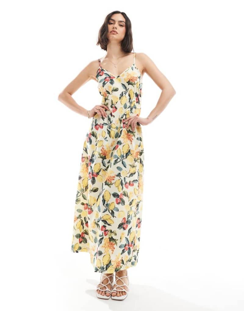Vero Moda - Maxi-Trägerkleid mit sommerlichem Fruchtmuster-Gelb von Vero Moda