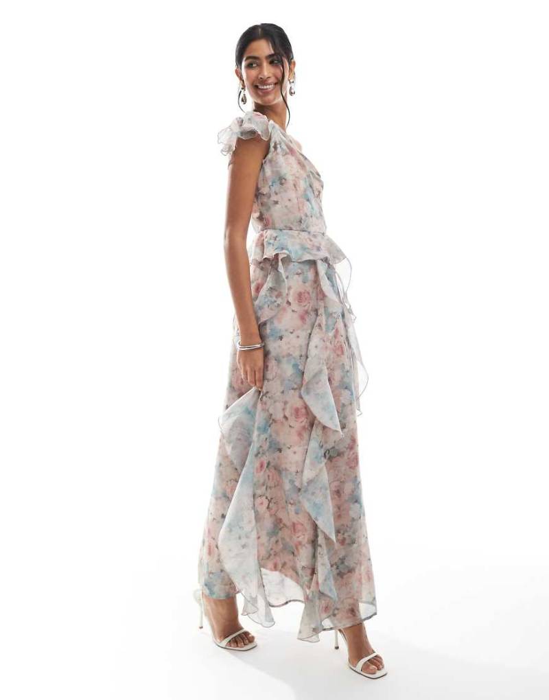 Vero Moda - Maxikleid aus Chiffon mit Rüschendetail, One-Shoulder-Träger und verblasstem Blumenmuster-Bunt von Vero Moda