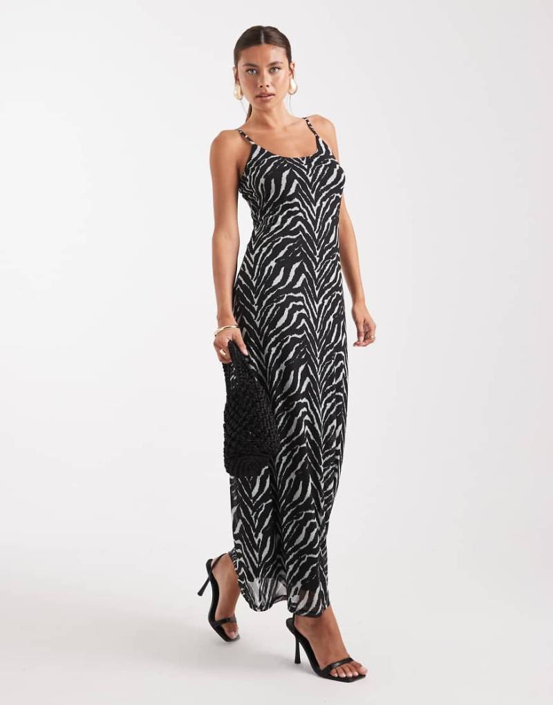 Vero Moda - Maxikleid aus Netzstoff mit schmalen Trägern und Zebramuster-Neutral von Vero Moda